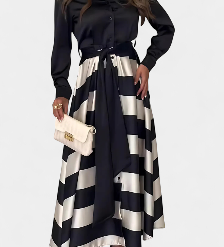 Abito Camicia Lungo a Righe con Cintura