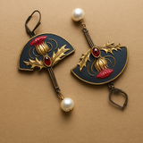 Orecchini Boho con Perla e Cristallo Rosso
