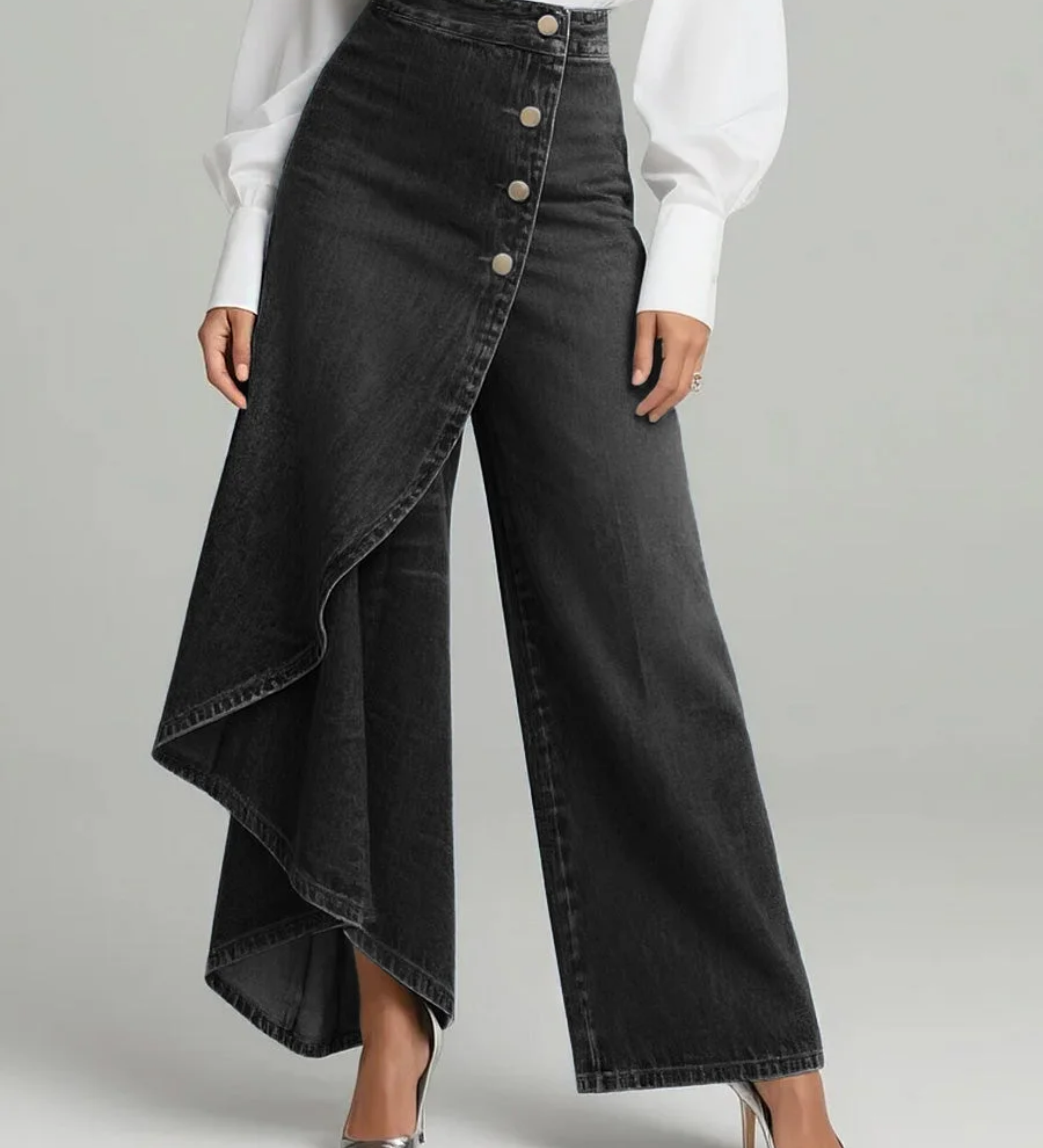 Lada - Pantaloni in denim larghi con bottoni