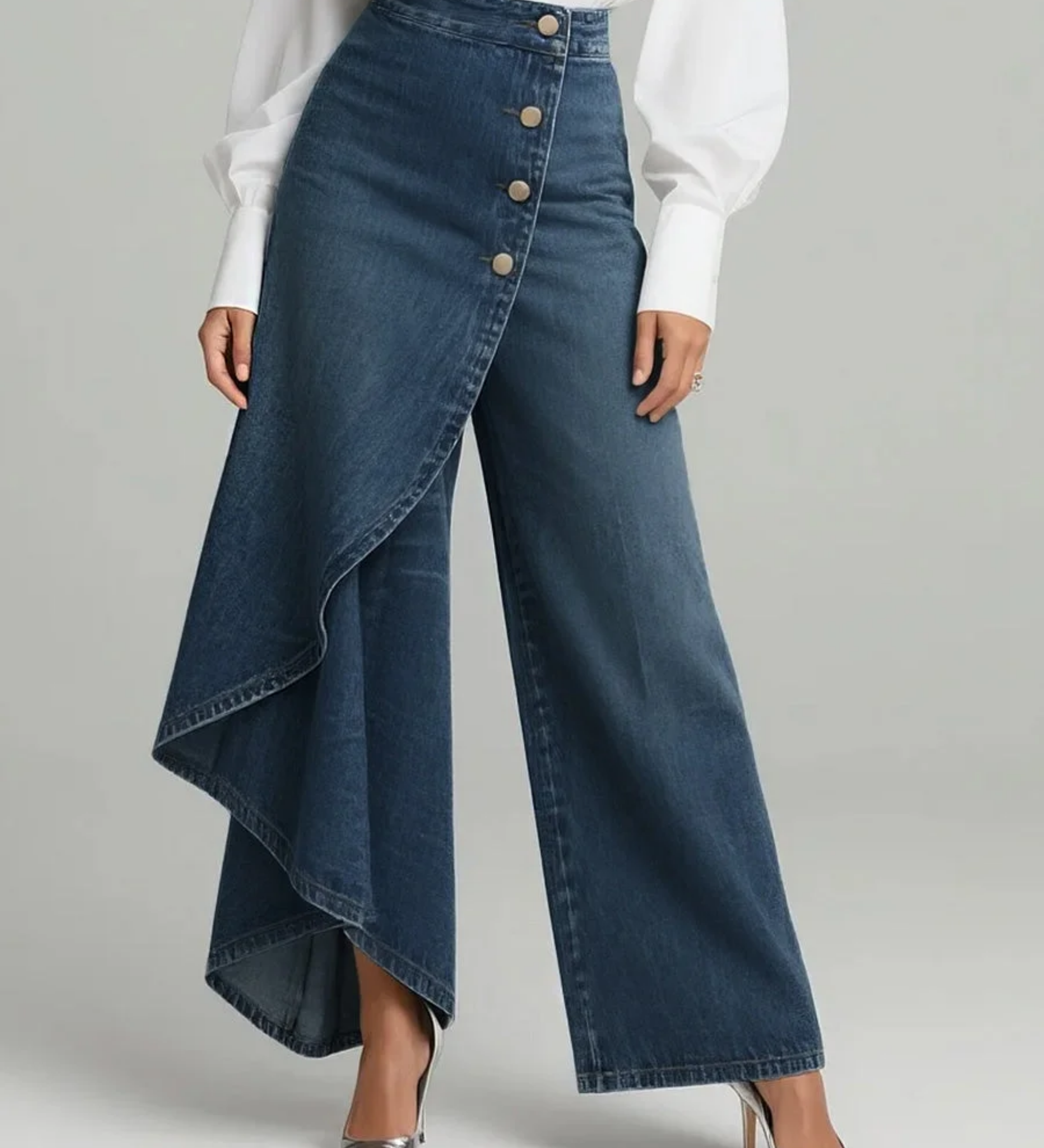 Lada - Pantaloni in denim larghi con bottoni