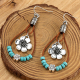 Orecchini Boho in Argento con Fiori e Turchese