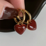 Orecchini d'Oro con Cuore Rosso
