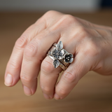 Anello vintage floreale in argento a strati