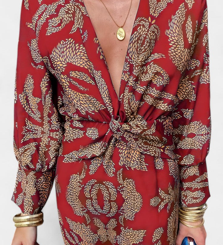 Ema - Maxi Abito con Scollatura a V e Nodo Frontale