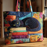 Borse Fatte a Mano - Gatto Nero con Libri e Tazze