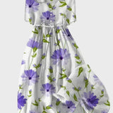 Abito Maxi a Fiori Color Lavanda