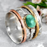 Coco - Anello vintage dorato e argentato con turchese