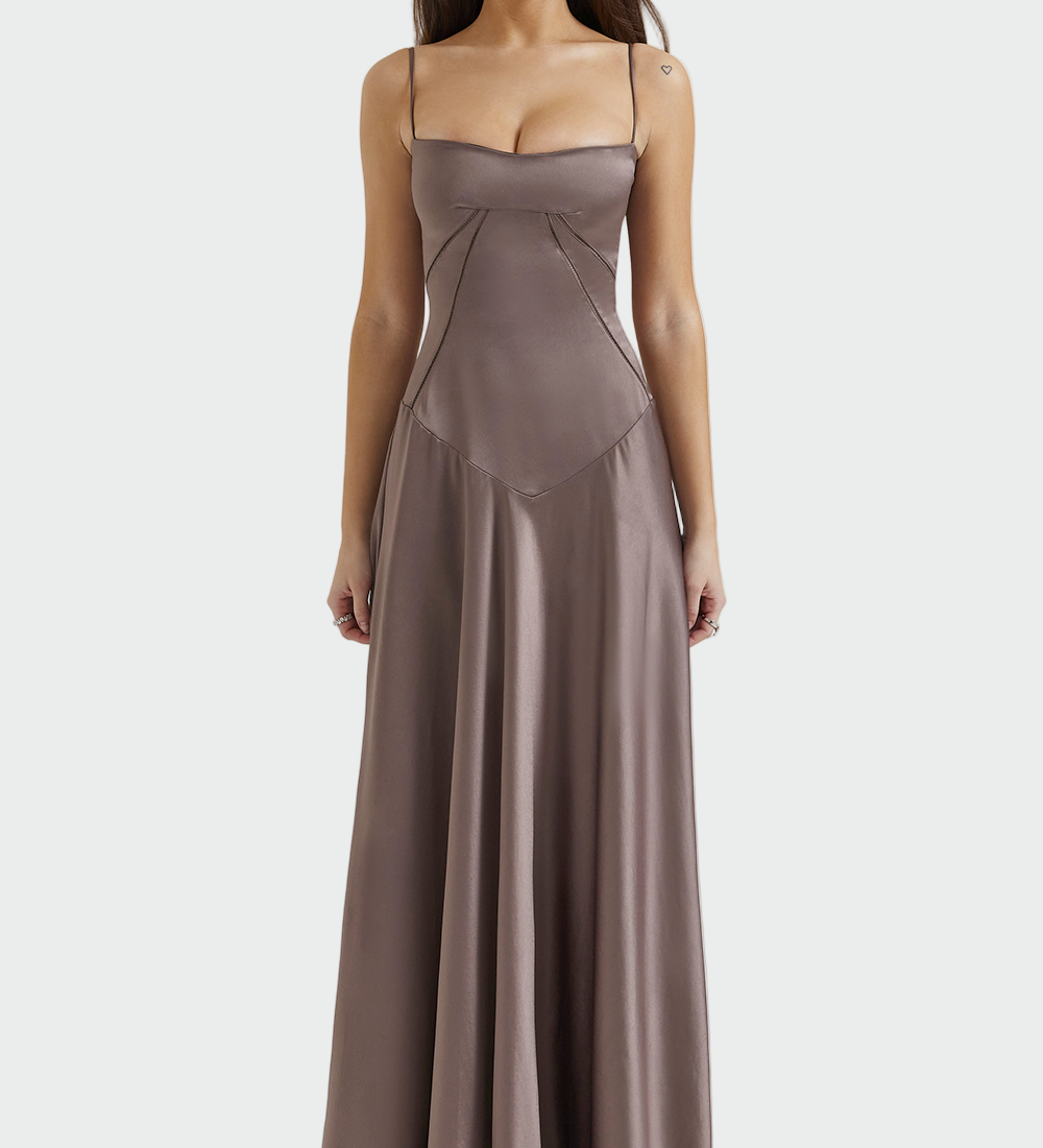 Abito Maxi in Satin con Spalline Sottili