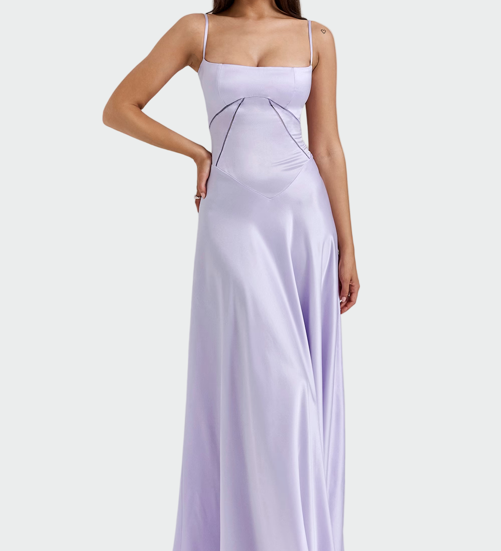 Abito Maxi in Satin con Spalline Sottili