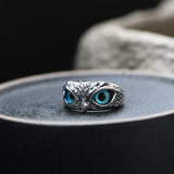 Anello con gufo portafortuna, regolabile, in argento e opale