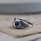 Anello con gufo portafortuna, regolabile, in argento e opale