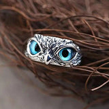 Anello con gufo portafortuna, regolabile, in argento e opale