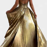 Abito Branimira Maxi Metallico con Scollo a V e Spacco