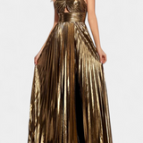 Abito Branimira Maxi Metallico con Scollo a V e Spacco
