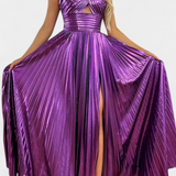 Abito Branimira Maxi Metallico con Scollo a V e Spacco