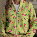 Margot | Gilet zip floreale rosa su sfondo verde lime