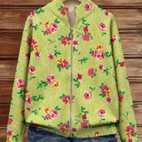 Margot | Gilet zip floreale rosa su sfondo verde lime