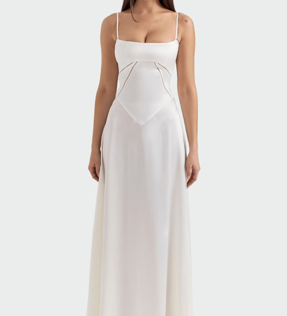 Abito Maxi in Satin con Spalline Sottili