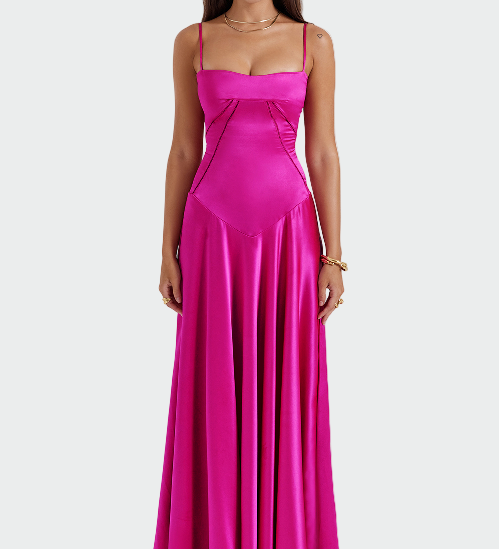Abito Maxi in Satin con Spalline Sottili