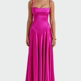Abito Maxi in Satin con Spalline Sottili