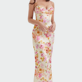 Roza | Abito lungo in satin floreale