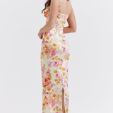 Roza | Abito lungo in satin floreale