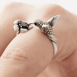 Anello con Colibrì e Fiore – Anello Aperto Regolabile per Donne