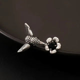 Anello con Colibrì e Fiore – Anello Aperto Regolabile per Donne