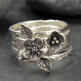 Anello vintage floreale in argento a strati