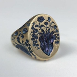 Anello vintage blu floreale dorato