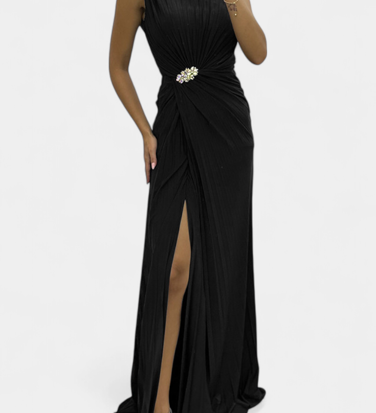 Abito Emilija Maxi con Plissettature e Scollo Laterale