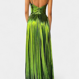 Abito Branimira Maxi Metallico con Scollo a V e Spacco