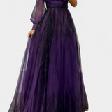 Abito Maxi Natalija in Chiffon con Spalle Scoperte e Rosa Voluminoso