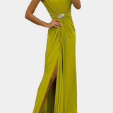 Abito Emilija Maxi con Plissettature e Scollo Laterale