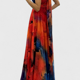 Abito Maxi Antonija in Chiffon con Motivo Floreale e Collo Halter