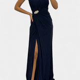 Abito Emilija Maxi con Plissettature e Scollo Laterale