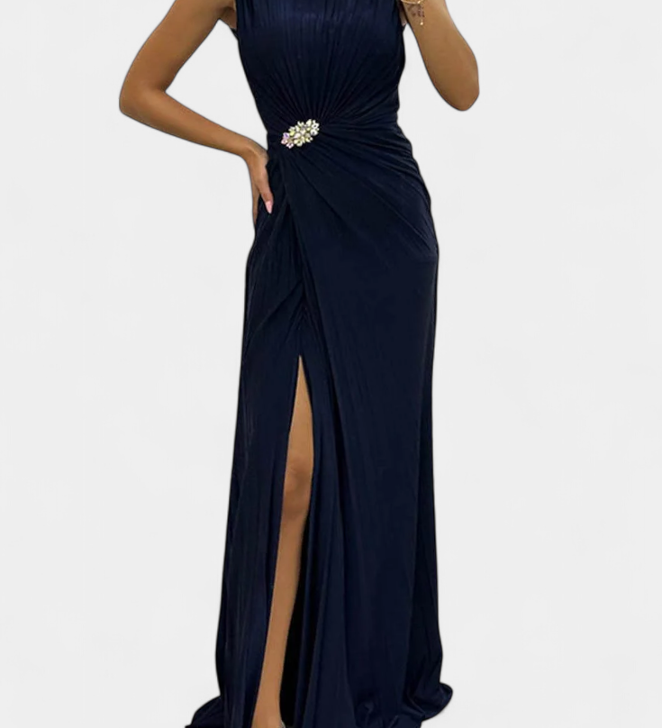 Abito Emilija Maxi con Plissettature e Scollo Laterale