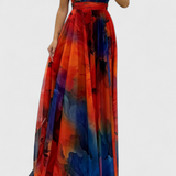 Abito Maxi Antonija in Chiffon con Motivo Floreale e Collo Halter