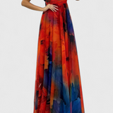Abito Maxi Antonija in Chiffon con Motivo Floreale e Collo Halter