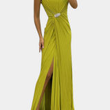 Abito Emilija Maxi con Plissettature e Scollo Laterale