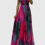 Abito Maxi Antonija in Chiffon con Motivo Floreale e Collo Halter