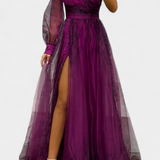 Abito Maxi Natalija in Chiffon con Spalle Scoperte e Rosa Voluminoso