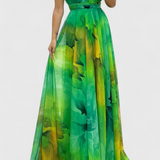 Abito Maxi Antonija in Chiffon con Motivo Floreale e Collo Halter