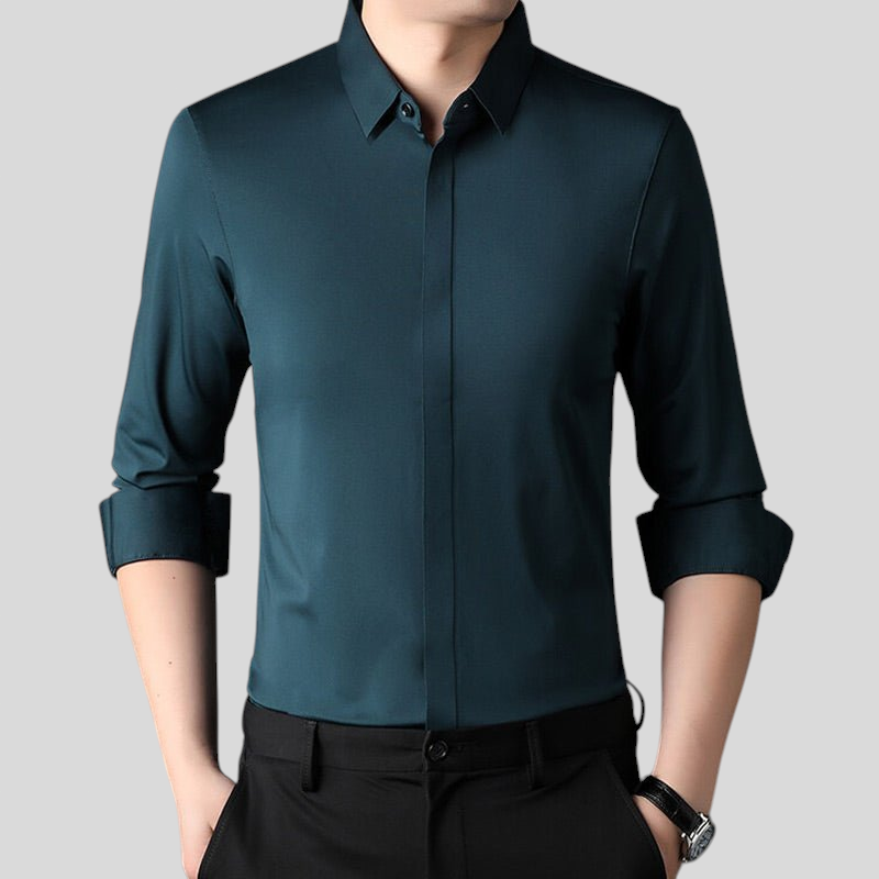 Mitchel - Camicia da uomo stretch senza pieghe