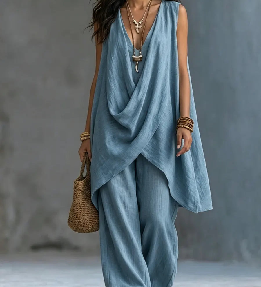 Set boho femminile in cotone e lino libero