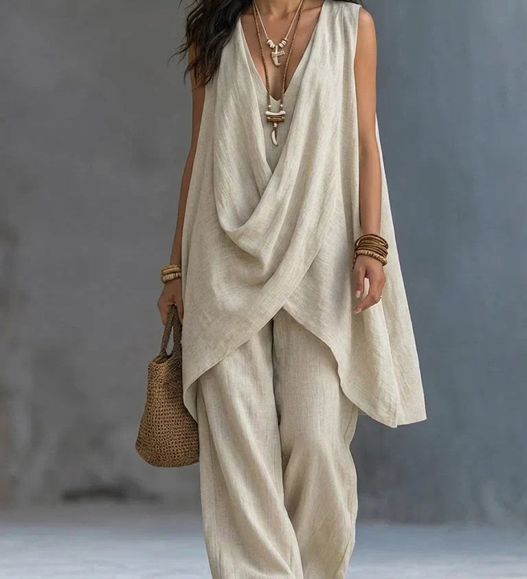 Set boho femminile in cotone e lino libero