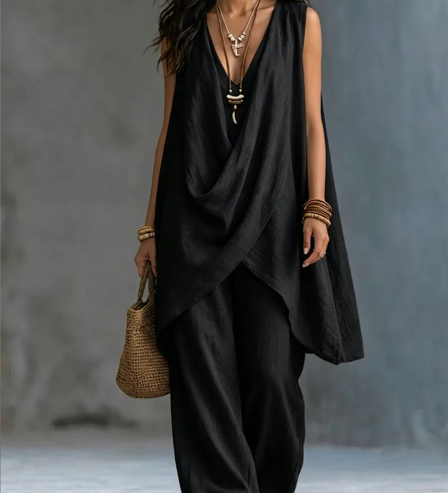 Set boho femminile in cotone e lino libero